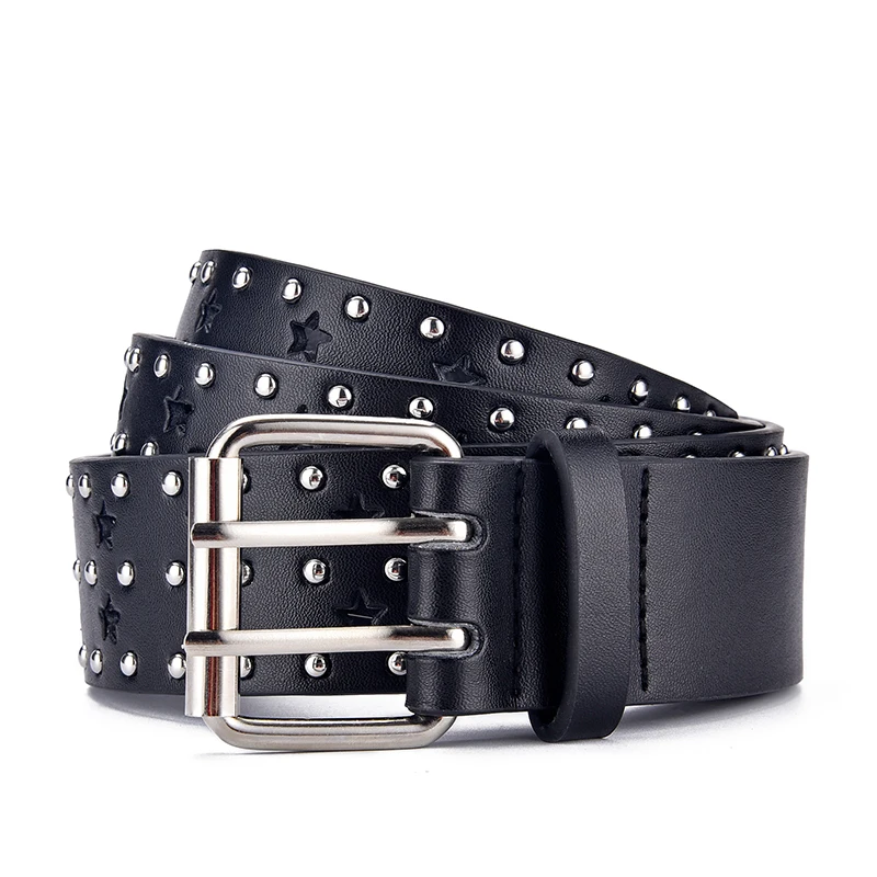 Women\'s Star Hollow Belt Fashion Double Row Needle Buckle Women\'s Belt Paired with Jeans Men\'s Belt Rock Punk Y2K Style