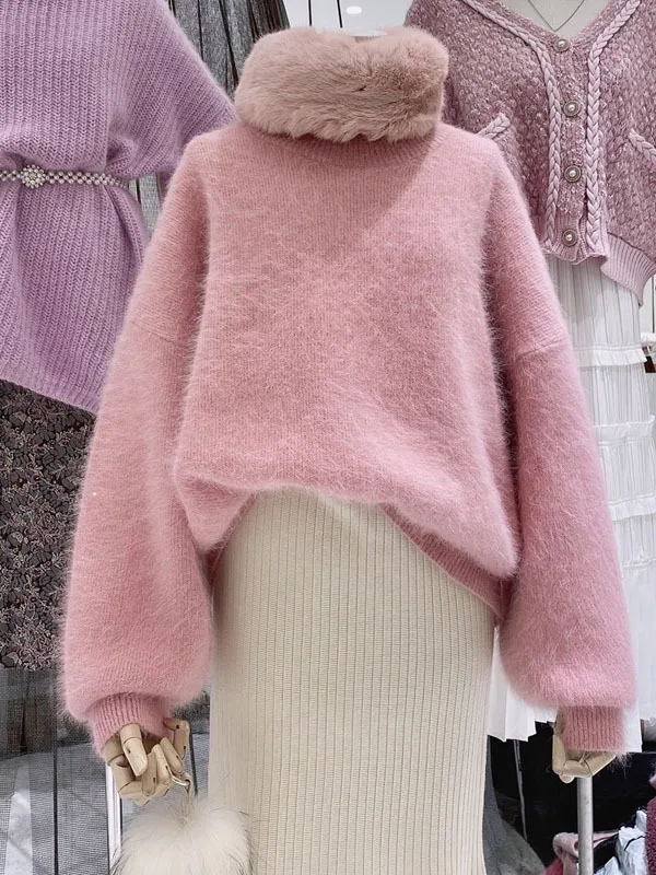 

Pink Loose Comfortable round Ne Sweater Women's Spring New Sle Unique Beautiful Top Korean Version Warm Thiened Long Sl...