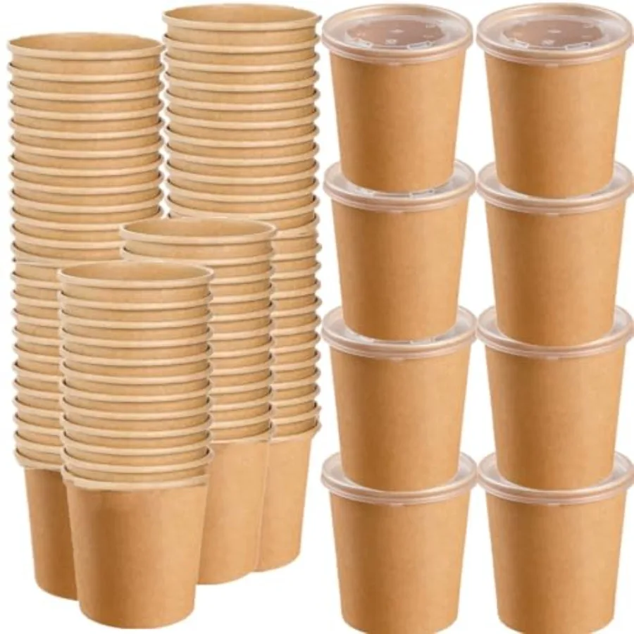 

80 Pack Paper Food Containers with Lids, 16 Oz To Go Hot Soup Bowls, Disposable Ice Cream Take Out Cups for Christmas Thanksgiv