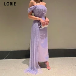 LORIE Lilac Satin Mermaid Evening Dresses Off The Shoulder With Dotted Tulle Formal Prom Party Beauty Pageant Dresses Back Split