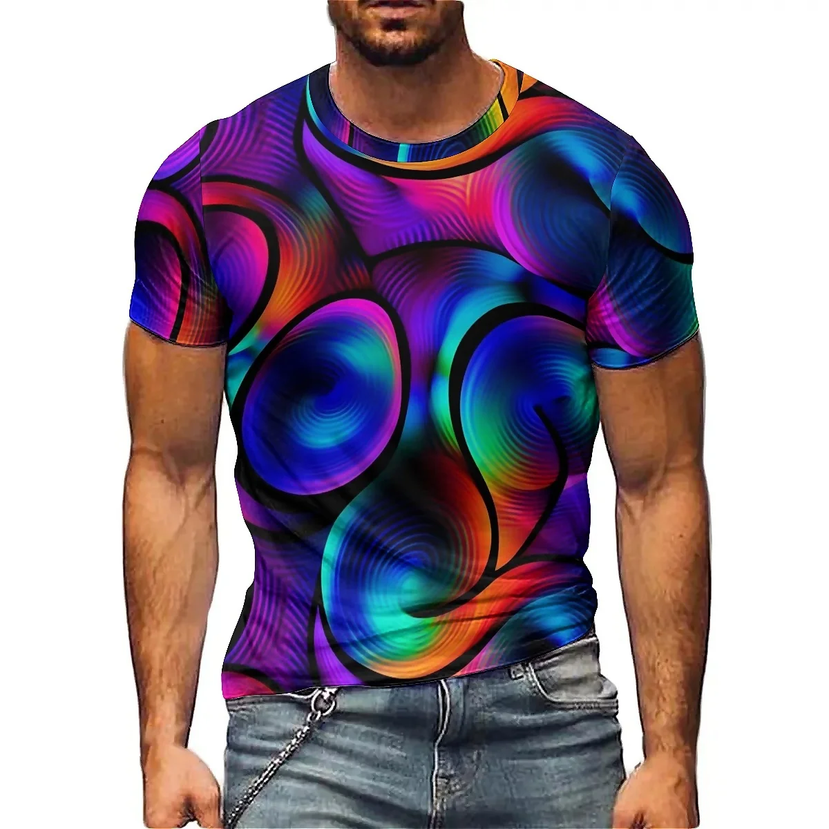 2025 Summer New Men's Fun Animal Pattern 3D Printed Short Sleeve T-shirt Loose Polyester Fiber Soft and Comfortable Breathable