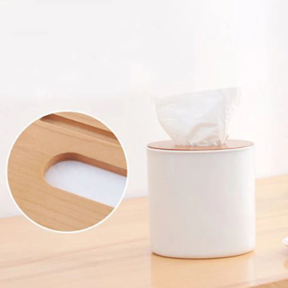 Home Kitchen Round/Square Wooden Tissue Box Case Napkin Holder Home Organizer Office Table Accessories Napkin Tray