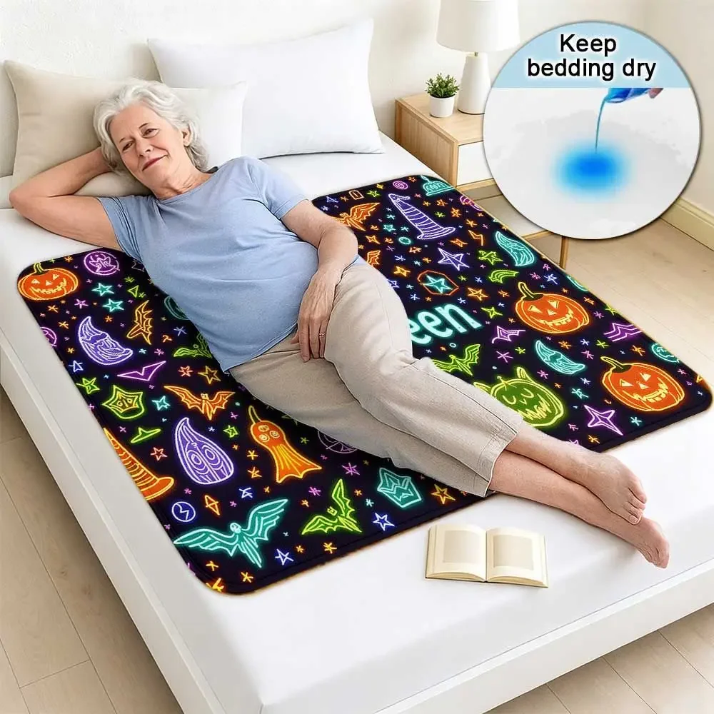 almohadilla-para-orina-lavable-y-reutilizable-iconos-de-neon-con-tematica-de-halloween-sobre-fondo-negro-almohadilla-para-cama-para-incontinencia-para-adultos-y-personas-mayores