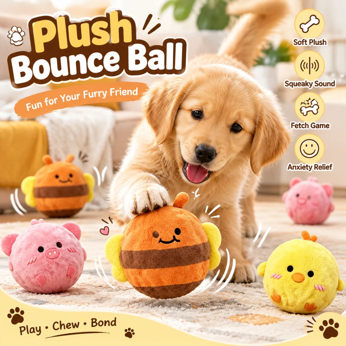 Squeaky Dog Chew Toy Plush Spiky Ball Interactive Training Dogs Toy Relief Boredom Molar Teeth Cleaning Puppy Toys Pets Supplies