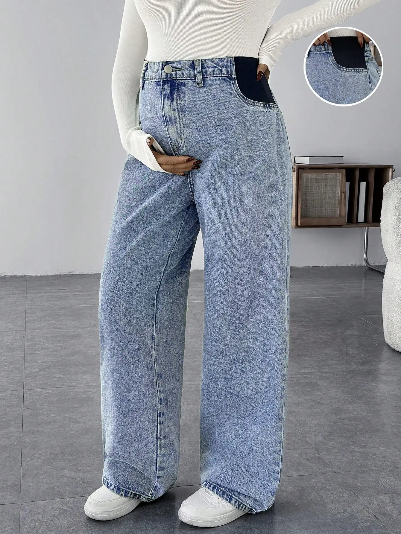 

Широкие синие джинсы для беременных, с высокой талией, свободного кроя, повседневные, с поддержкой живота