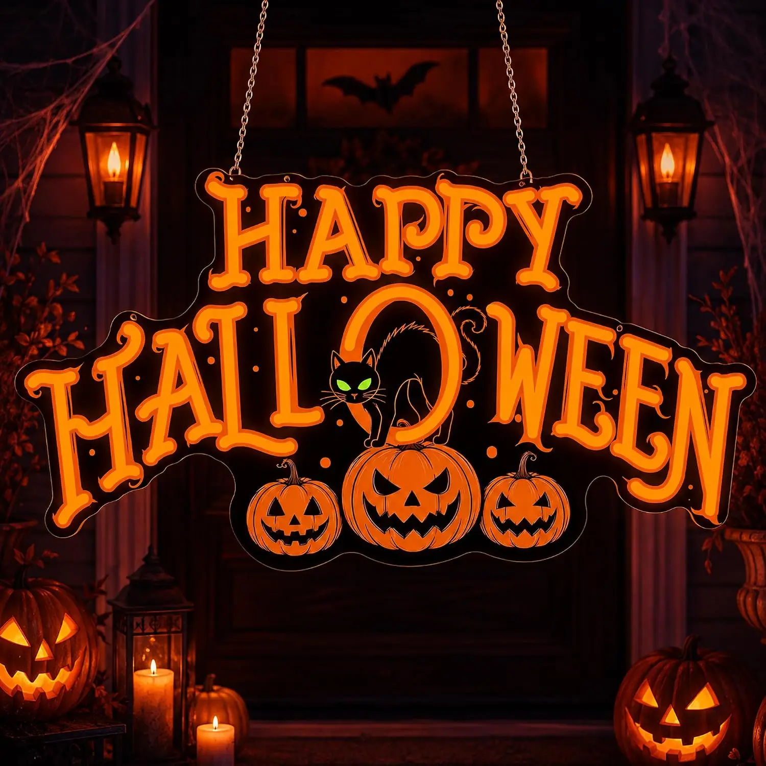 Happy Halloween Neon Sign Black Cat USB Powered LED Dimmable Neon Lights For Bedroom Halloween Party Background Ornament Gifts