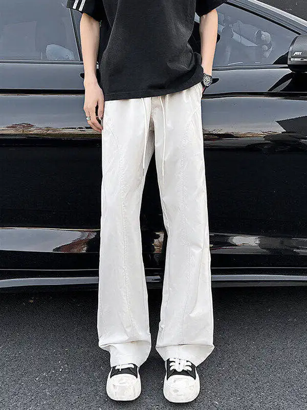 

New 2025 Men's Loose Sports Ice Silk Pants High Street American Sle Casual Trousers for Boys Youth Daily Wear Long Pants
