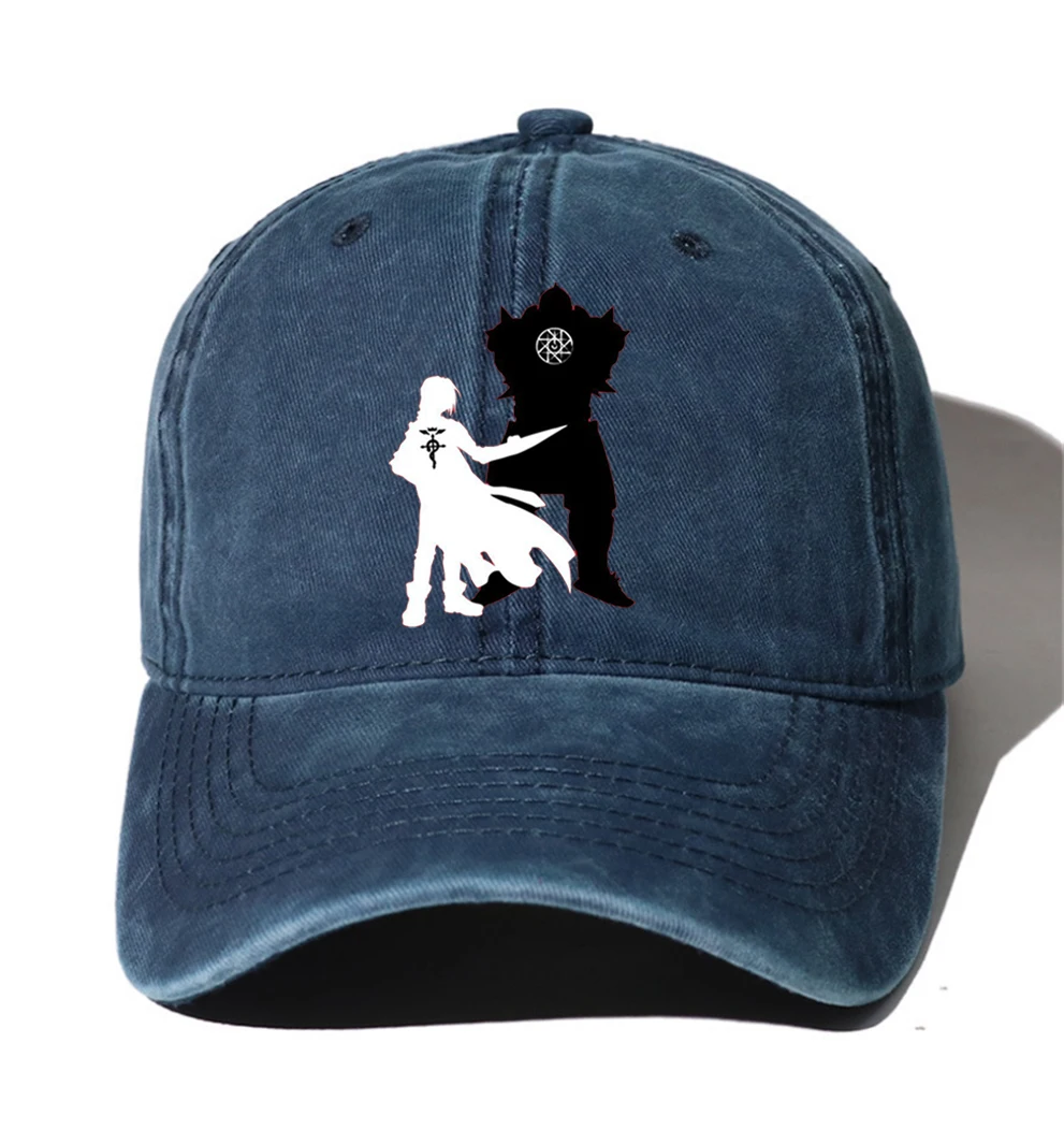 Teenagers Cartoon Denim Baseball Cap Hats Men Women Cowboy Hats Washed Cotton Hip Hop Cap for anime Fullmetal Alchemist Hat