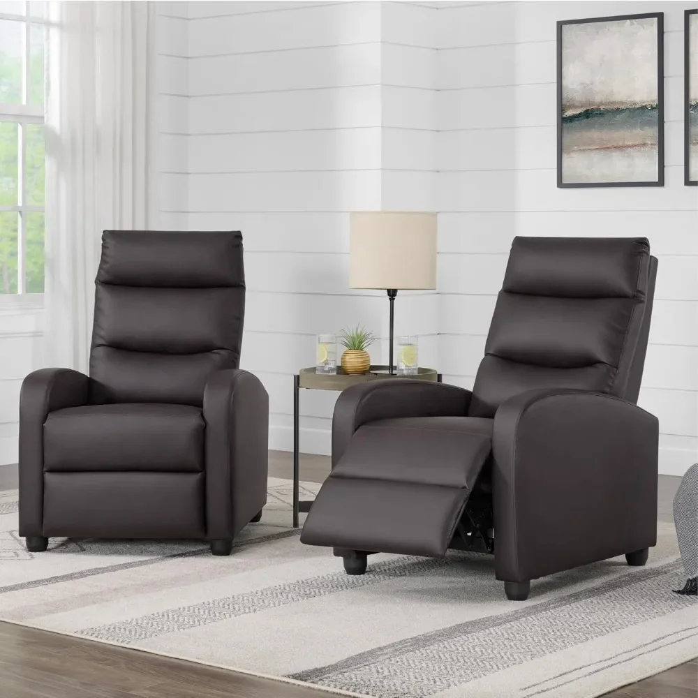 PU Leather Sofa Living Room Chair with Lumbar Support and Push Back Armrests, Chocolate Color