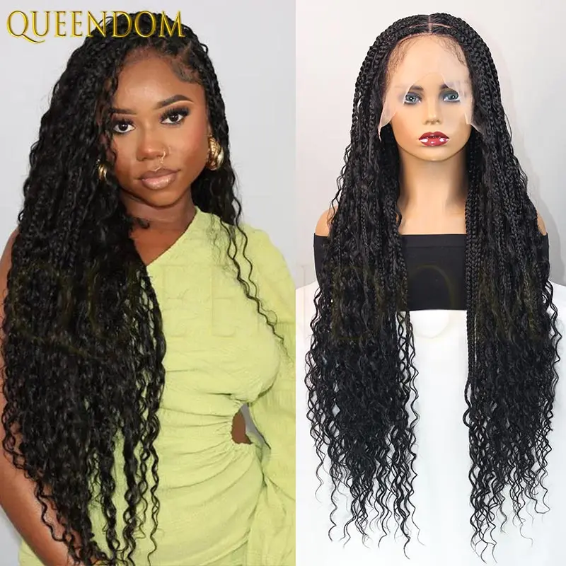 

Boho Box Плетеный Синтетический Парик Богини 13x6 Кружева для Чернокожих Женщин Африканские Вьющиеся Волосы Богемные Искусственные Локоны Парики Натуральные Концы Волос