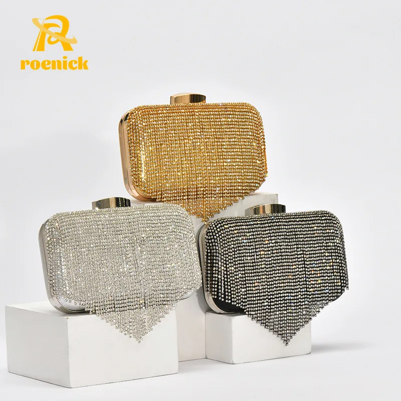 

ROENICK Women Rhinestone Sparkling Tassel Evening Bags Banquet Clutch Crossbody Handbags Party Cosmetic Purses Club iPhone Totes