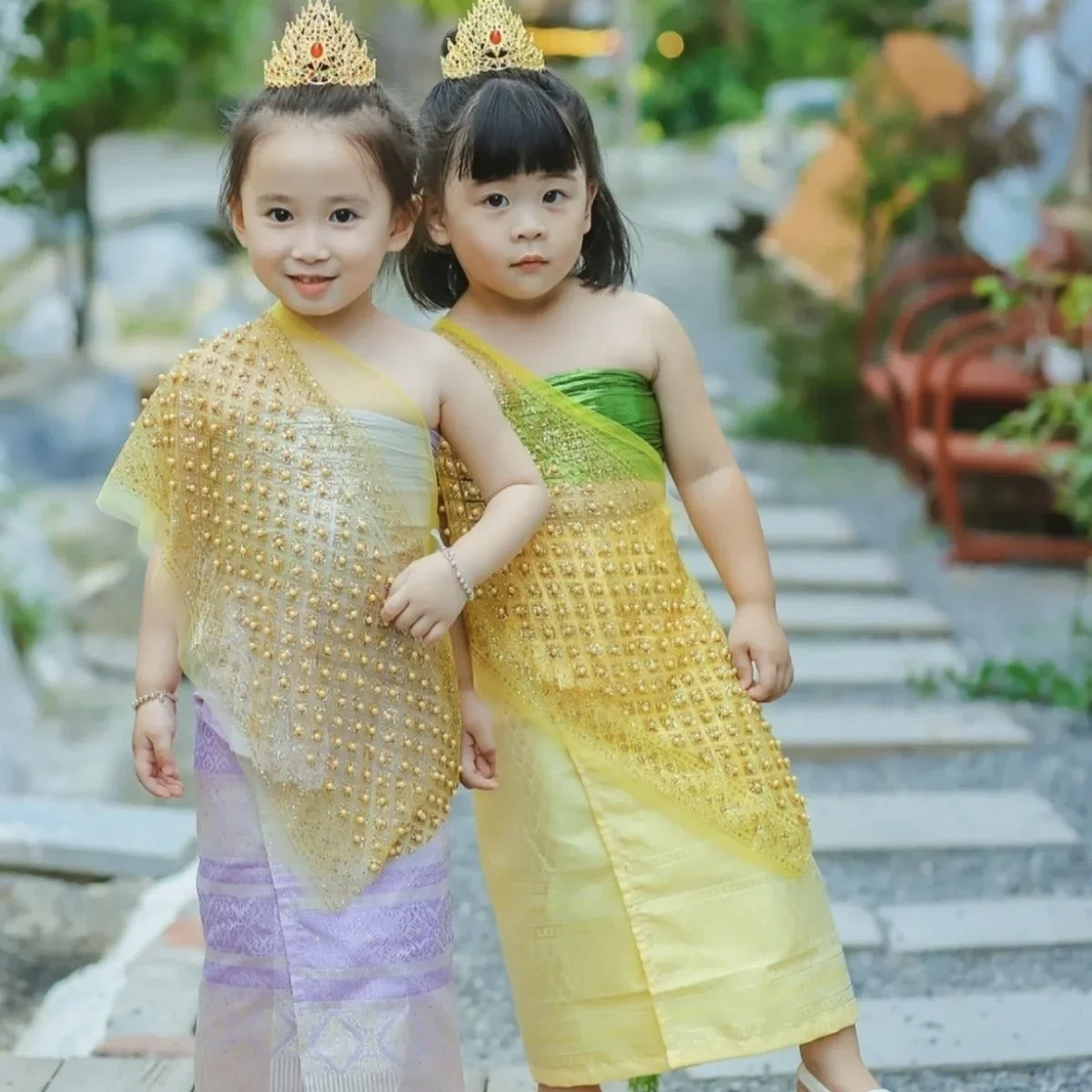 Thailand Myanmar children Dai clothing set Thai Traditional Clothing for girl Stage Performance National Outfit Ethnic Costume