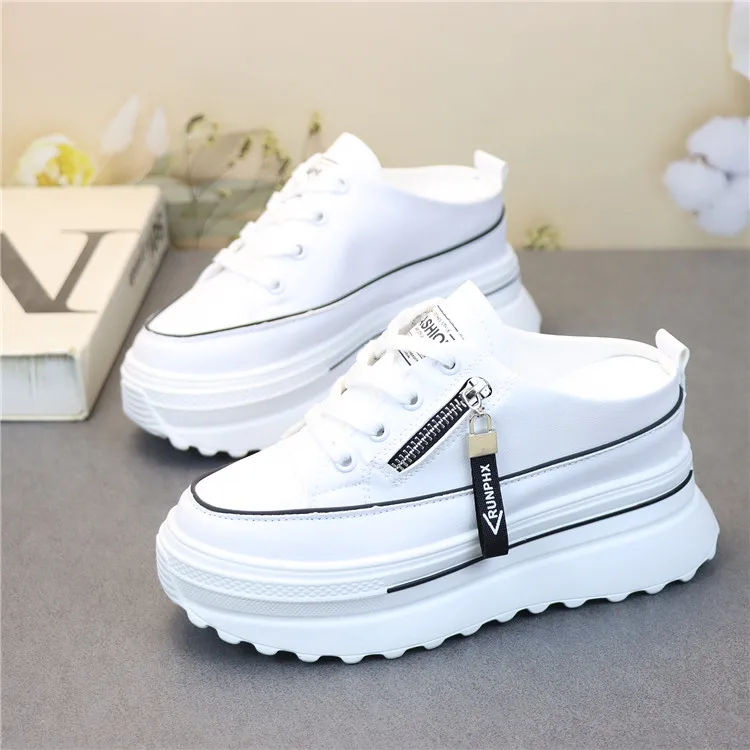 Genuine Leather Women Slipper Summer Shoes Platform Wedge Beach Shoes Mule Leather Slip on Sneakers Sandals Shoes