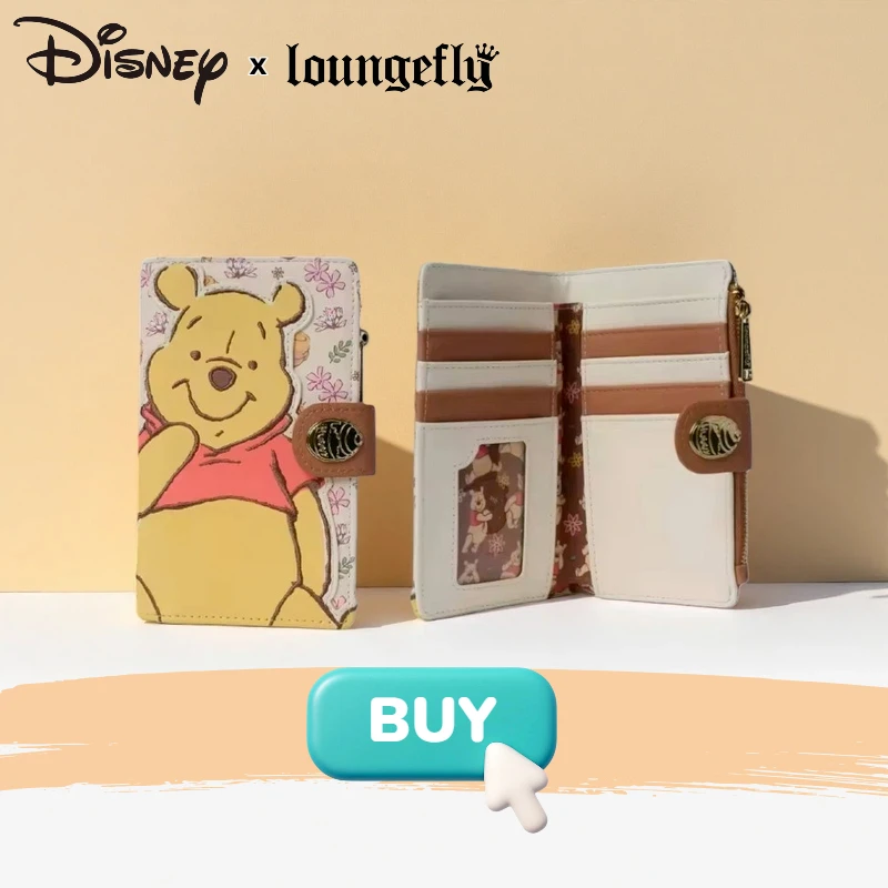 Nova carteira com estampa floral Disney Winnie The Pooh, bolsa de couro fashion fofa de desenho animado, presente para meninas e mulheres, uso diário