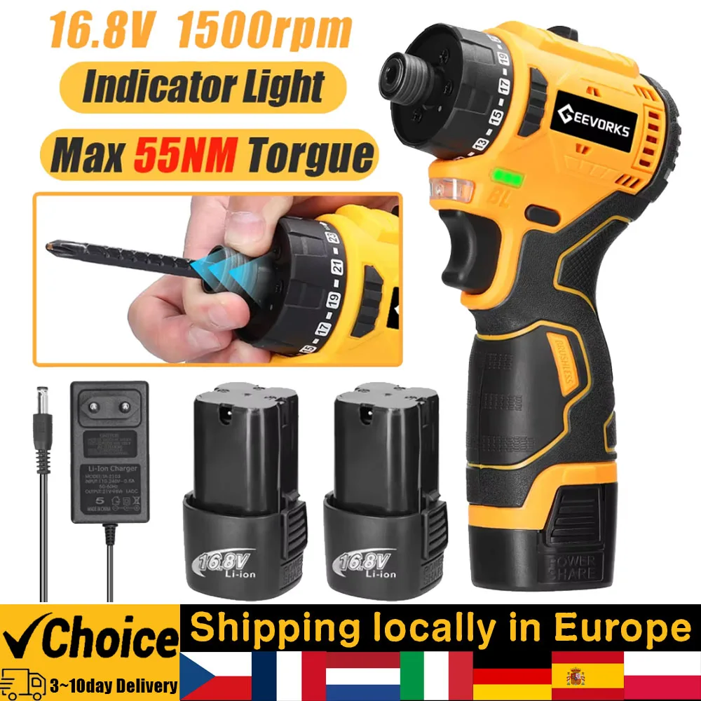 16.8V/21V Brushless 2in1 Cordless Driver Drill Electric Screwdriver battery screwdrivers 21 Rotation Ways drills and screwdriver