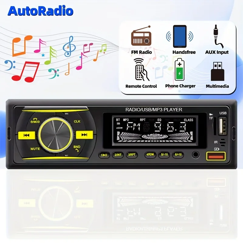 

Автомобильная стереосистема с одной DIN, беспроводным громкой связью, голосовым управлением, FM-радио, MP3-плеер, USB и AUX-портом, аудиозаписью