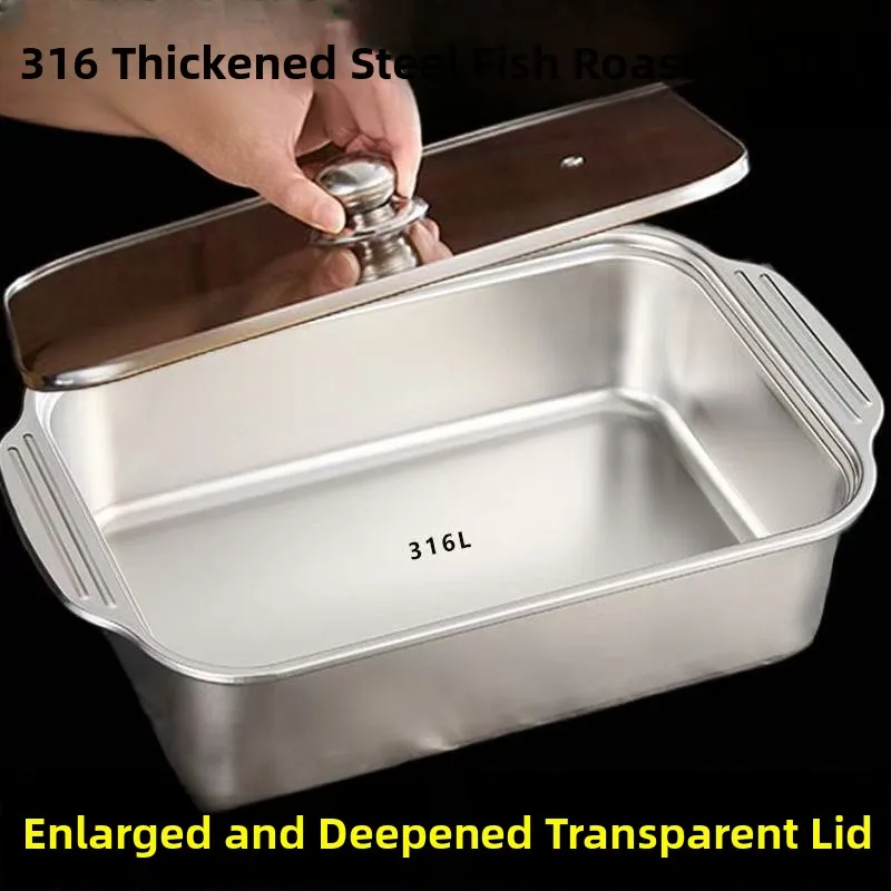 

Stainless Steel Food Grade Fish Cooking Tray Thickened Deepened Home Use 316 Food Grade Rectangular Plate for Cooking And Ser...