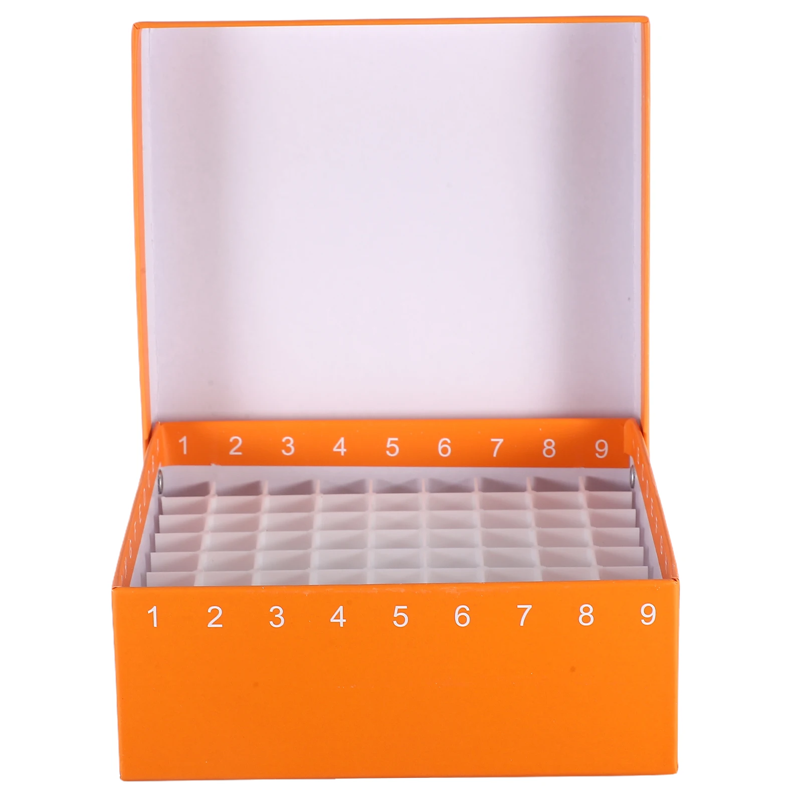 

81 Cells Sample Tubes Storage Box 1-5ml Test Tube Freezer Container PP Orange Partition Lab Cryotube Holder Microcentrifuge