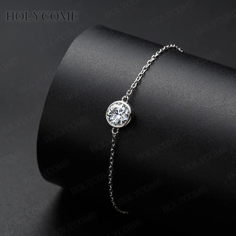 1CT Moissanit-Armband mit Lünettenfassung für Damen, Diamant, Farbe D, VVS1, 925er Sterlingsilber, elegantes Kettenarmband, Hochzeitsschmuck – Detail 4