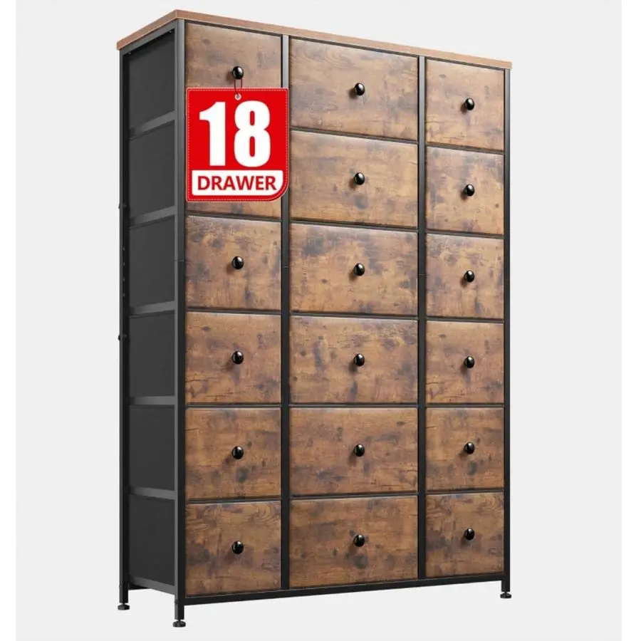 57.7 H Tall Dressers for Bedroom with 18 Drawers, Dressers amp Chests of Drawers, Fabric Dresser with Wooden Top amp Metal Frame