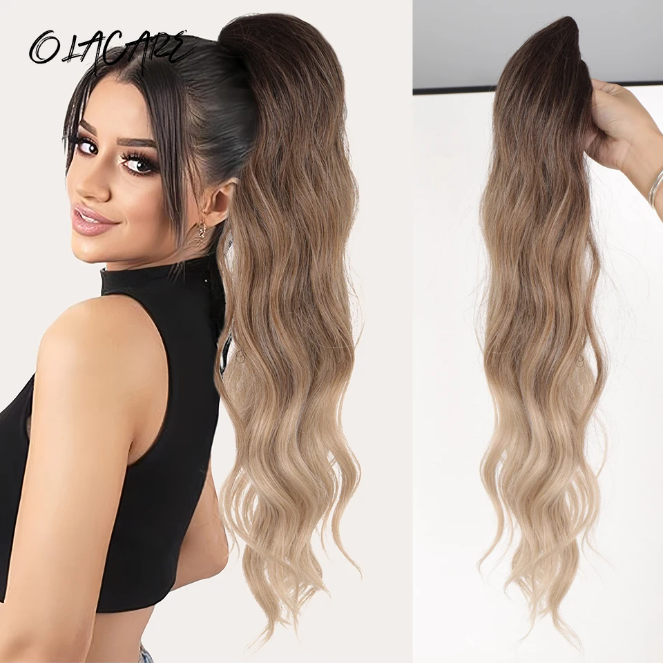 

OLACARE 24 Inch New Claw Ponytail Extension Hair Pony Tails Hair Extensions Long Wavy Bouncy Curls Multi Color Brown Option