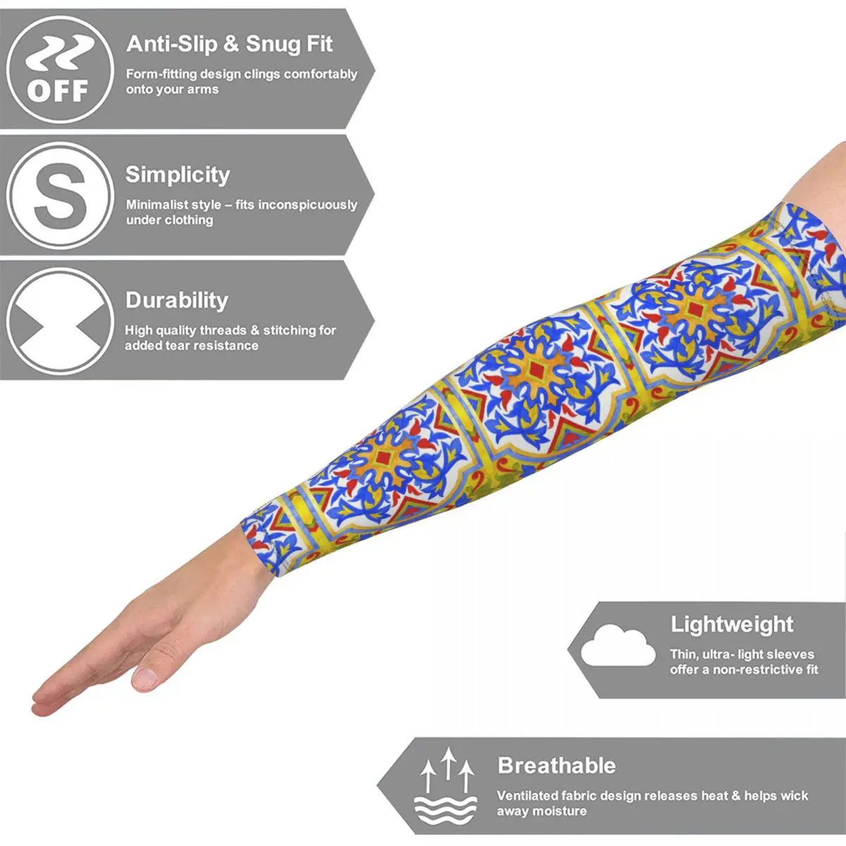 بلاط Azulejo البرتغالي. 3 أكمام للذراع للرجال والنساء للحماية من أشعة الشمس فوق البنفسجية وتغطية الوشم الرياضية والتبريد وركوب الدراجات
