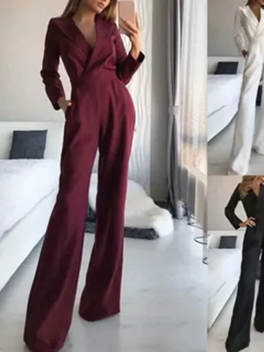 

Long Sve Women's Jumpsuit mid Waist Sle Slanting Lapel Pantsuit Comfortable Fit Casual Wear Winter Collection China Made