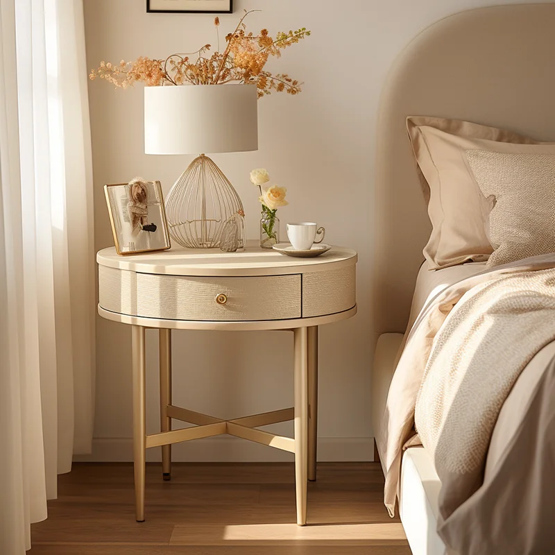 

Роскошная круглая мебель для спальни с деревянным каркасом, ящиком и тумбочкой с поперечной полкой