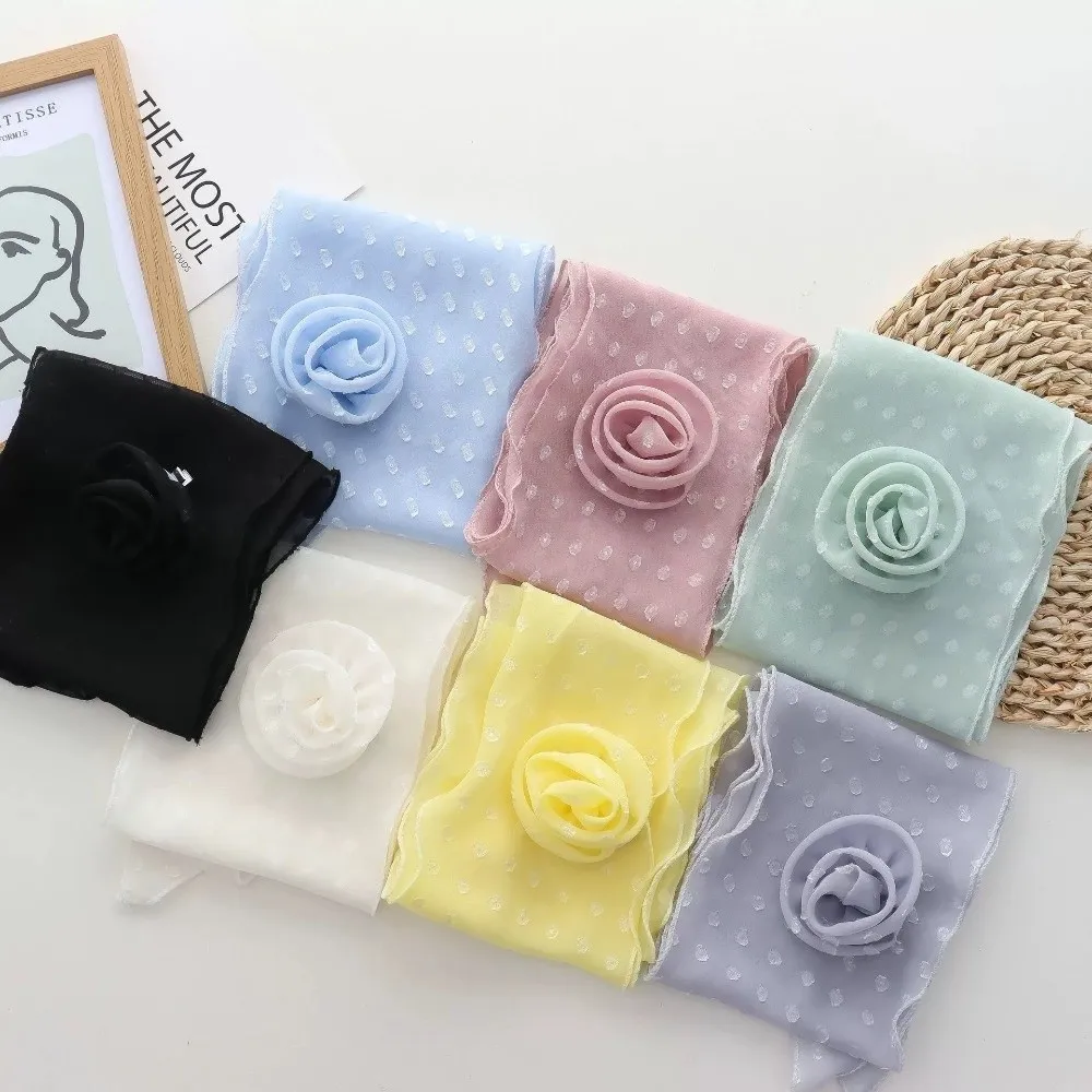 Simple Bow Ties Polka Dots Scarf Cravat Thin Flower Long Silk Scarf Wrap Korean Style Long Ribbon Scarves Neckerchief Decoration
