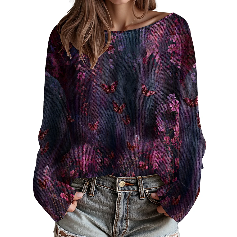 ملابس نسائية زهرية سترة بأكمام طويلة سترة نسائية مع الترقوة المكشوفة سترة أنماط الأزهار الاستوائية #6