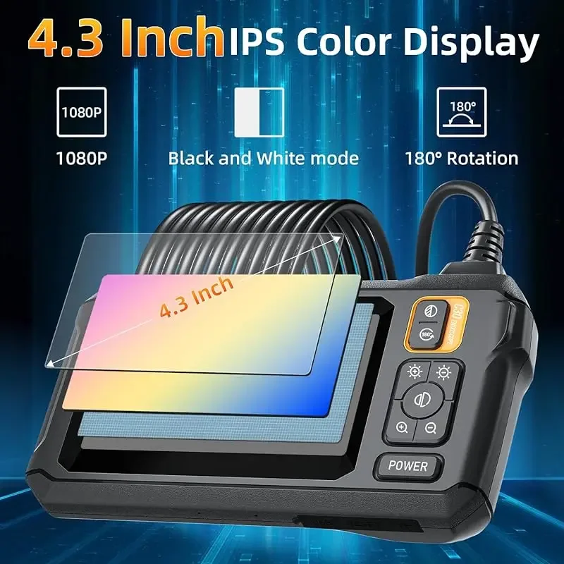 Imagem -02 - Câmera Impermeável Industrial Ips Única Lente Tubo Câmera de Inspeção do Carro 1080p 43 Polegadas mm Ip67 Leds