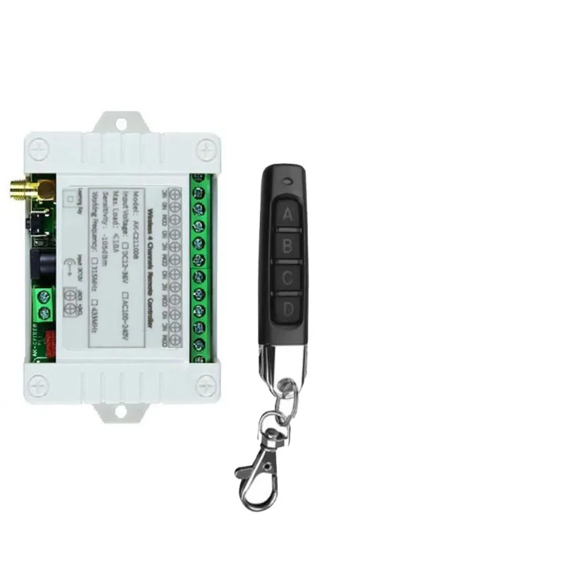 433MHz DC 12V 24V 36V 4CH 4 CH 4 Channel 10A Relay RF Wireless Remote Control Switch System 433 MHz Transmitter And Receiver