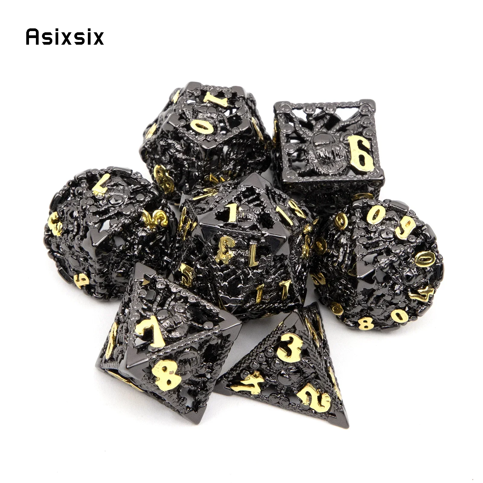 

7 Pcs Golden Black Octopus Metal Dice Hollow Metal Polyhedral Dice Set Suitable for Role-Playing RPG Board Game Gift