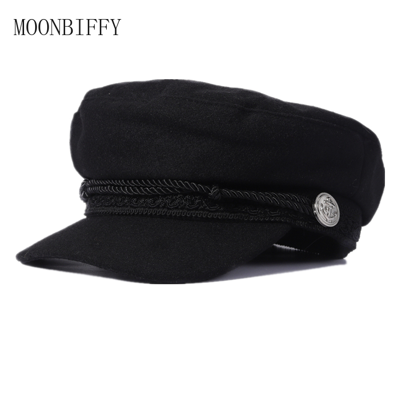  Fashion Women Men  Spring Autumn Sailor Black Ladies Beret Top Captain Cap Travel  Octagonal Hat 