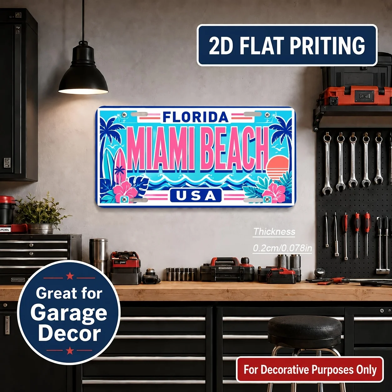 2D Flat - 【2D Flat】 2D Flat - [2D Flat] 2D Flat, 1pc, Miami Beach Theme Vintage Sign, for Decorative Use Solely, Home Decor, Bir