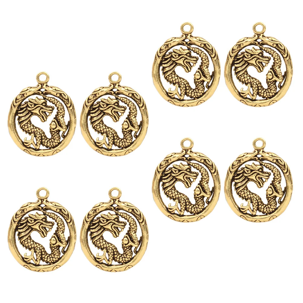 

8 Pcs Decorate Retro Pendant Man of The Lid Gemstones Brass Cartoon Dragon Hanging Charm