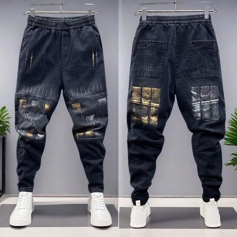 

Весенне-осенние новые модные трендовые американские винтажные эластичные джинсы, мужские повседневные удобные спортивные брюки высокого качества