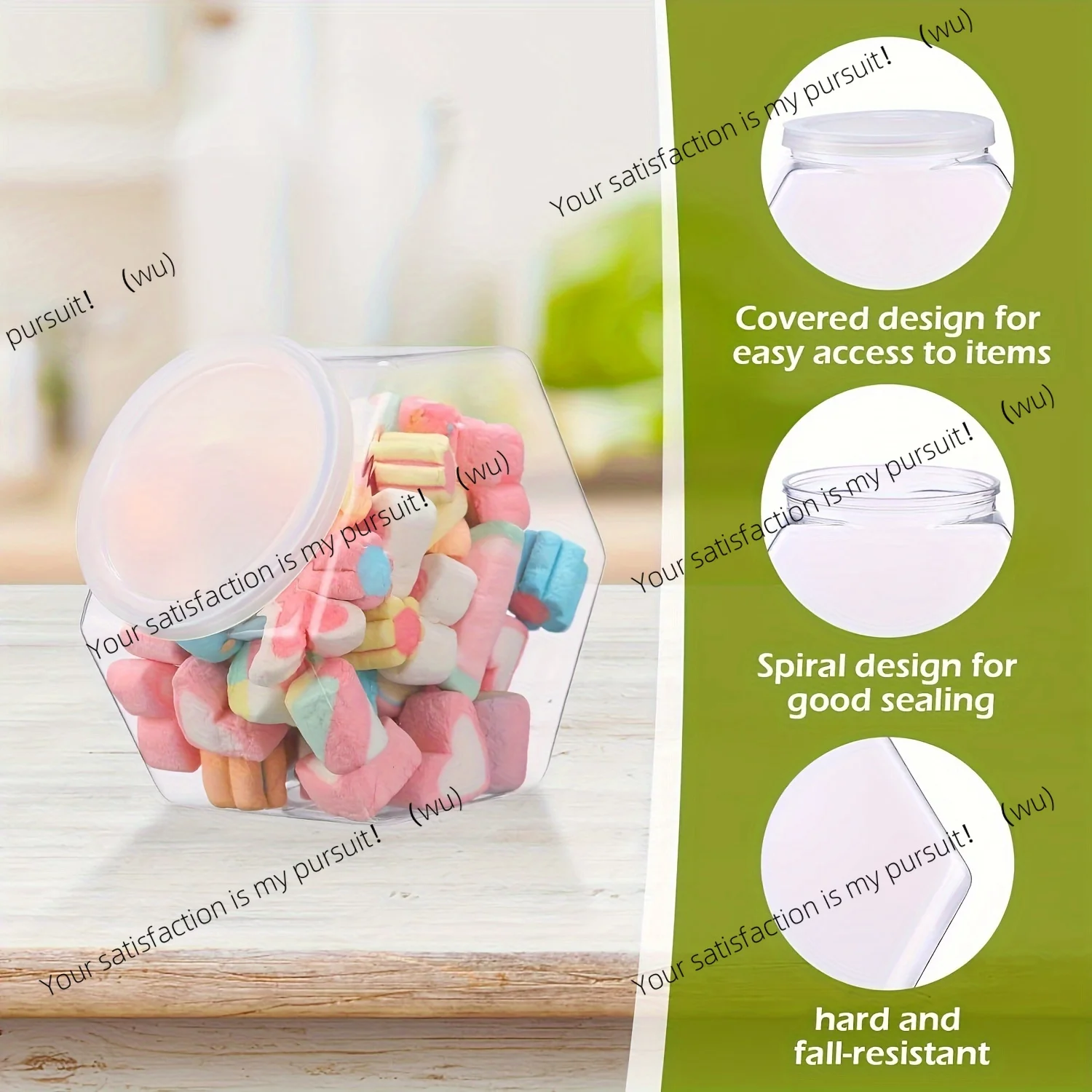 

4pcs Hexagonal Plastic Candy Jar Clear Cookie Containers for Snacks Airtight Dry Goods Containers for Kitchen Pantry