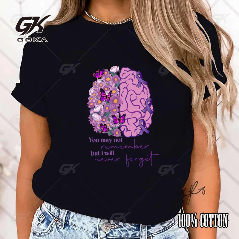 New Fashion O Neck tops you may not remember but i will never forget alzheimer's awareness Printing Shirt