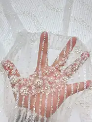 2026Latest Best Quality Soft Pure white Elegant Tulle Lace With Lots Stones Fabric for Bride Wedding Party Dress NN6588_S