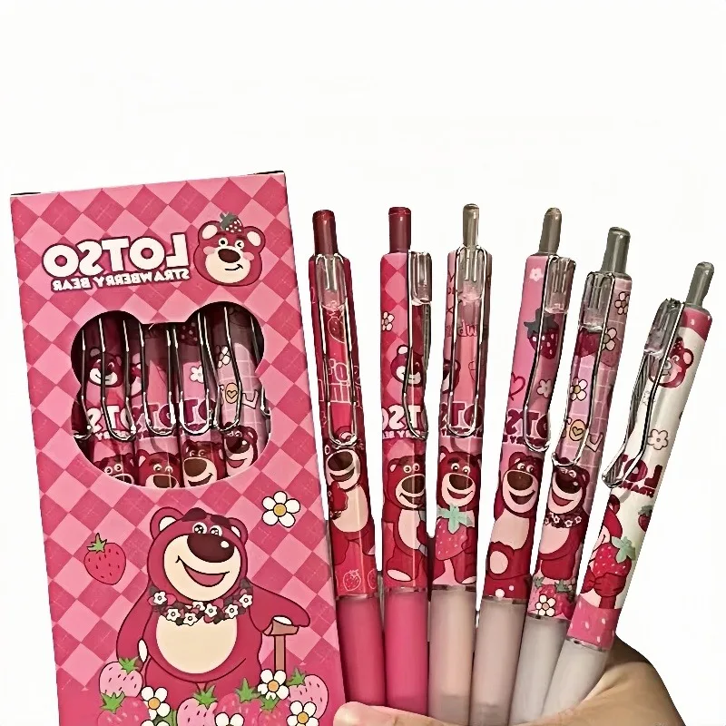 Cartoon Lotso blind box push pen high-value gel pen black quick-drying student exam signature pen learning stationery supplies