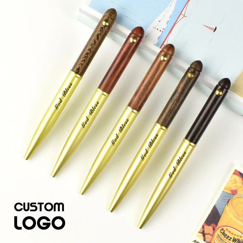 

Luxury Custom LOGO Wooden Styling Bress Metal Ballpoint Pen Personalized Wood Wedding Gift Business Company Advertising Supplies