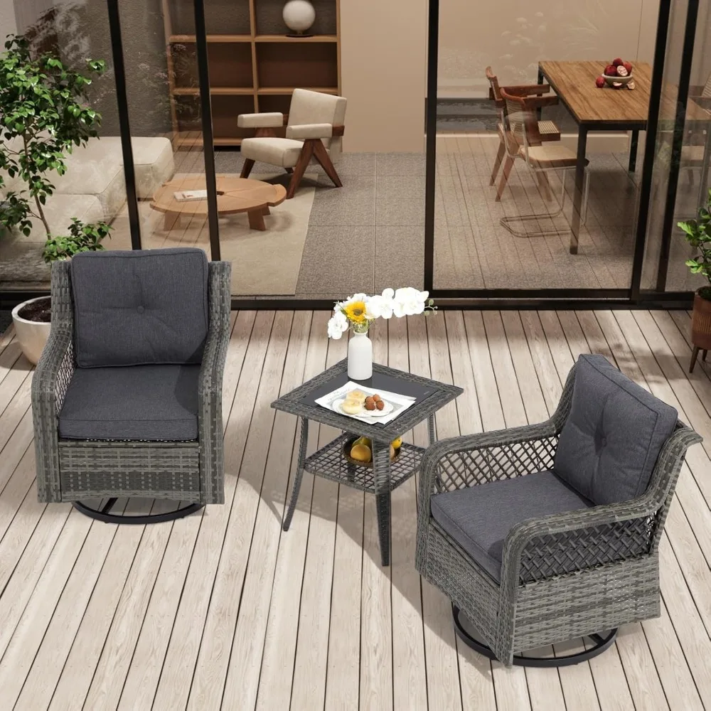 

3 Pieces Patio Swivel Chairs, Wicker Patio Conversation Sets with Rocking Chair, Side Table for Outdoor Garden Porch Backyard(Da