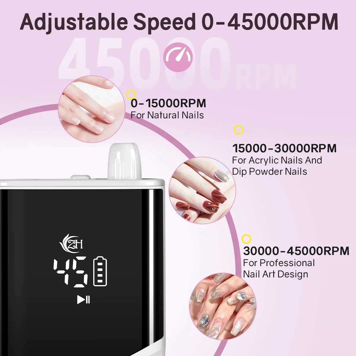 45000RPM Nail Drill Machine Portable Electric Nail Sander for Manicure Nail Lathe For Gel Polishing Manicure Equipment Tool