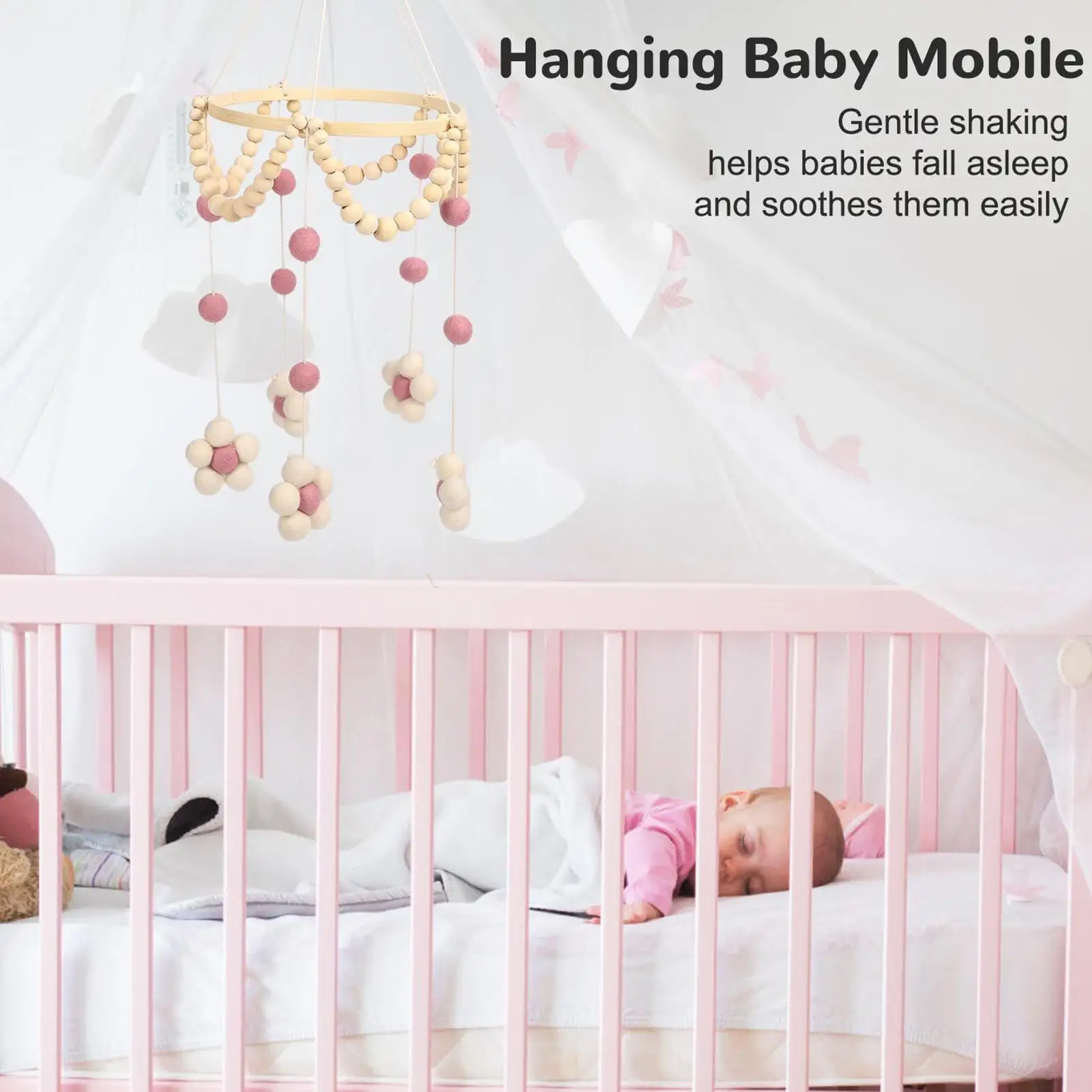 Crib Mobile Baby Bed Ornament Hangable Toys With Bell Decoration For Bassinet Playpen Room Girls Boys Overhead Bedside Bedroom