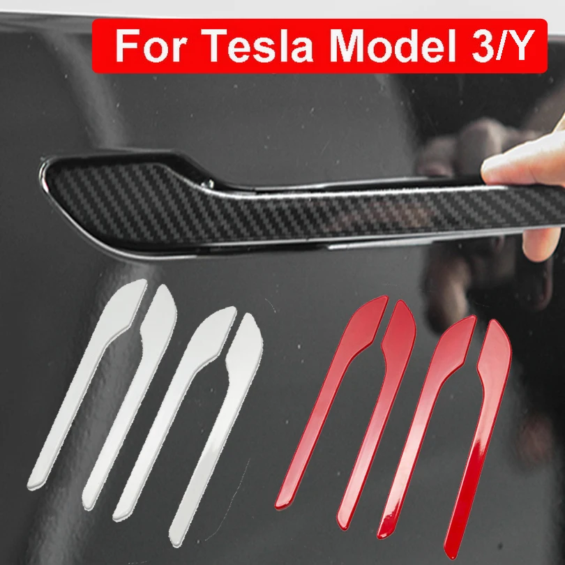 4Pcs For Tesla Model 3/Y 2023 Door Handle Cover Wrap Kit Pink Carbon Fiber Protector Sticker Decor ABS Exterior Accessories