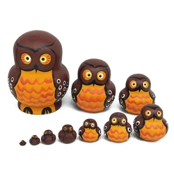 10pcs Cartoon Big Belly Brown Owl Wooden Russia Nesting Dolls Matryoshka for Kids Children Birthday Gift