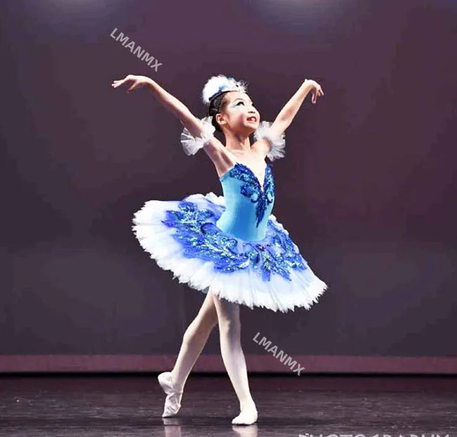 Girl Blue Bird Ballet Tutu Dresses Strap Ballet Leotards For Women Ballet Infantil Menina Pancake Tutu Ballerina