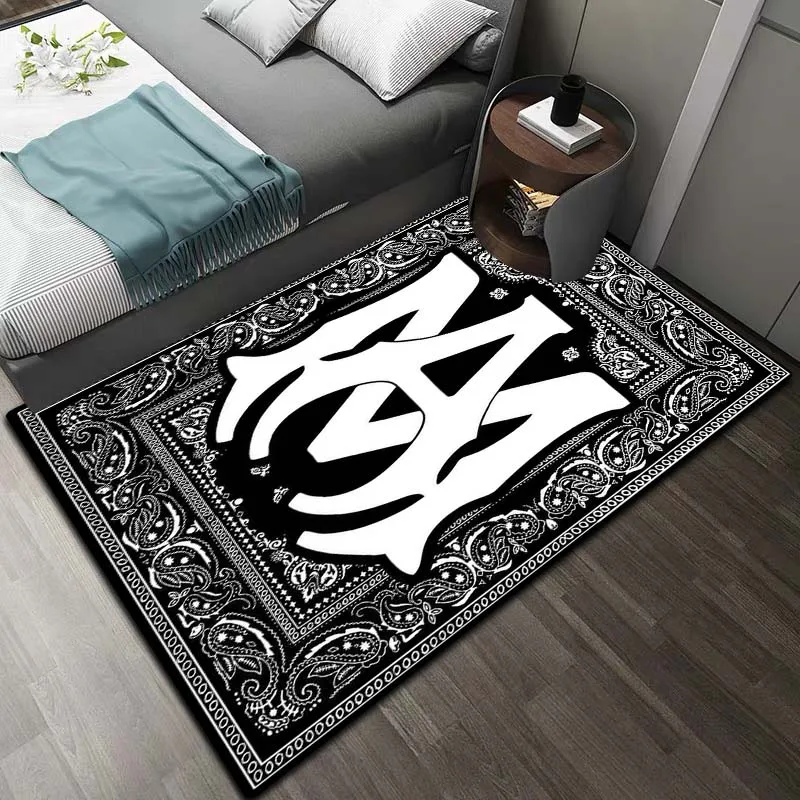 A-AMIRI Fashion Letter Print Area Rug Non-slip Flannel Floor Carpet  Trendy Street Style Mat For Bedroom Living Room Home Decor
