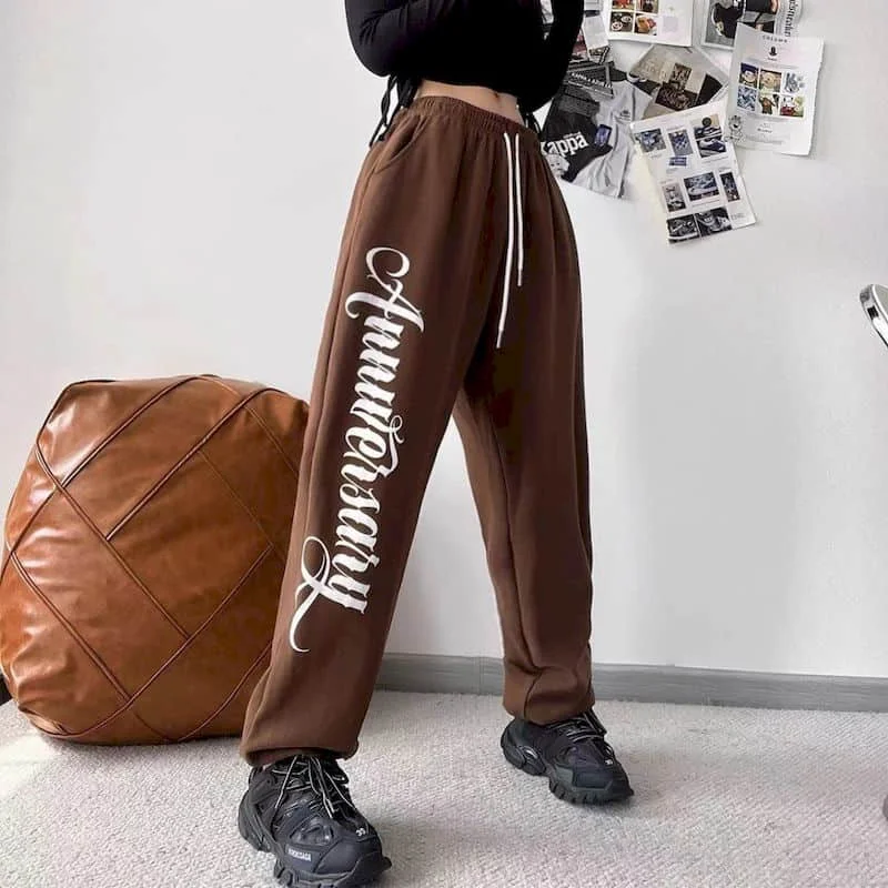 Vrouwen Broek Bruine Hiphop Losse Joggingbroek Hoge Taille Rechte Broek Koreaanse Stijl Streetwear Vrouwen Kleding Y 2K Kleding